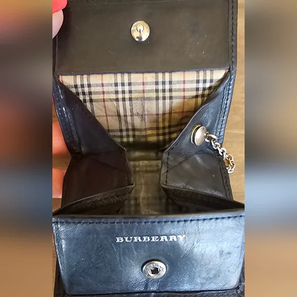 Black Leather Burberry Coin Purse with Key Chain:  - Picture 2 of 9